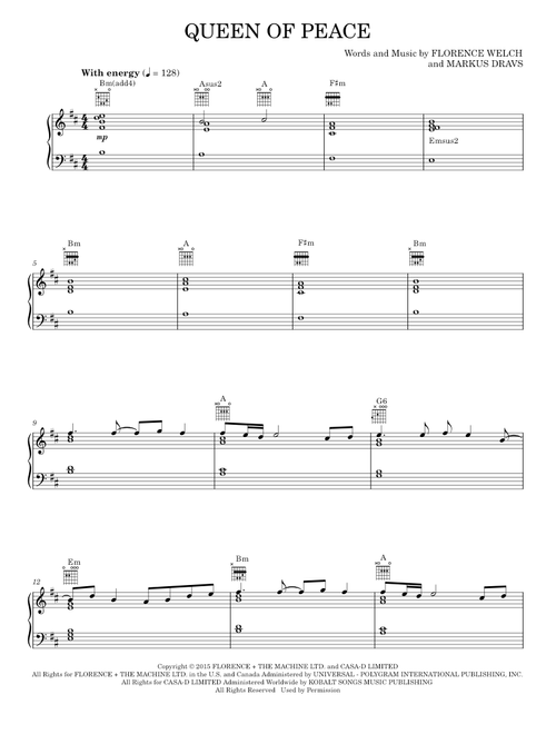 Queen Of Peace - Florence And The Machine (Piano-Vocal-Guitar)