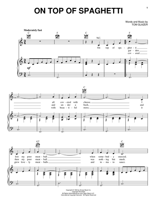 On Top Of Spaghetti - Tom Glazer (Piano-Vocal-Guitar)
