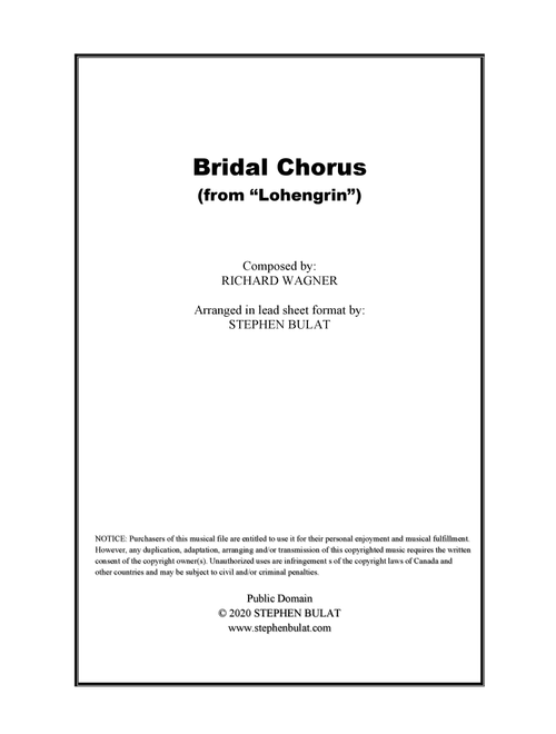 Bridal Chorus (Wagner) - Lead sheet in original key of Bb (Arr. Stephen Bulat) - Richard Wagner (Large Ensemble)