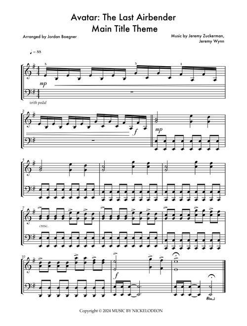 Avatar: The Last Airbender - Main Title Theme (Arr. Jordan Boegner) - Jeremy Zuckerman, Benjamin Wynn (Piano Solo)