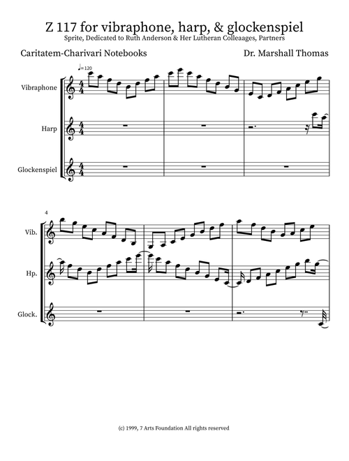 Z 117 for vibraphone, harp, & glockenspiel - Celebrity Chamber Players (Small Ensemble)