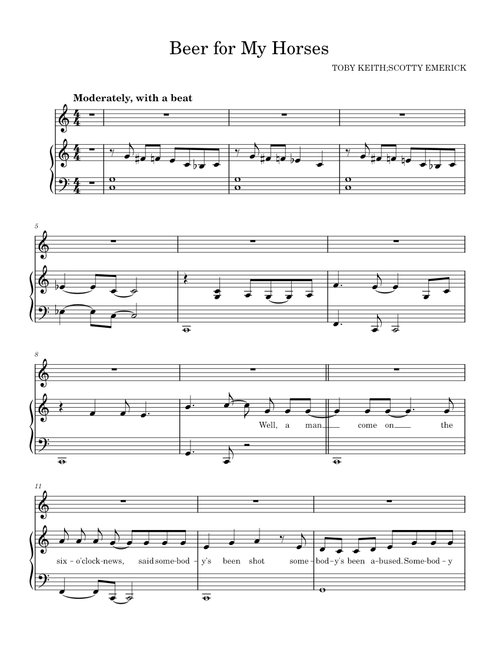Beer for my horses – Toby Keith Beginner Piano