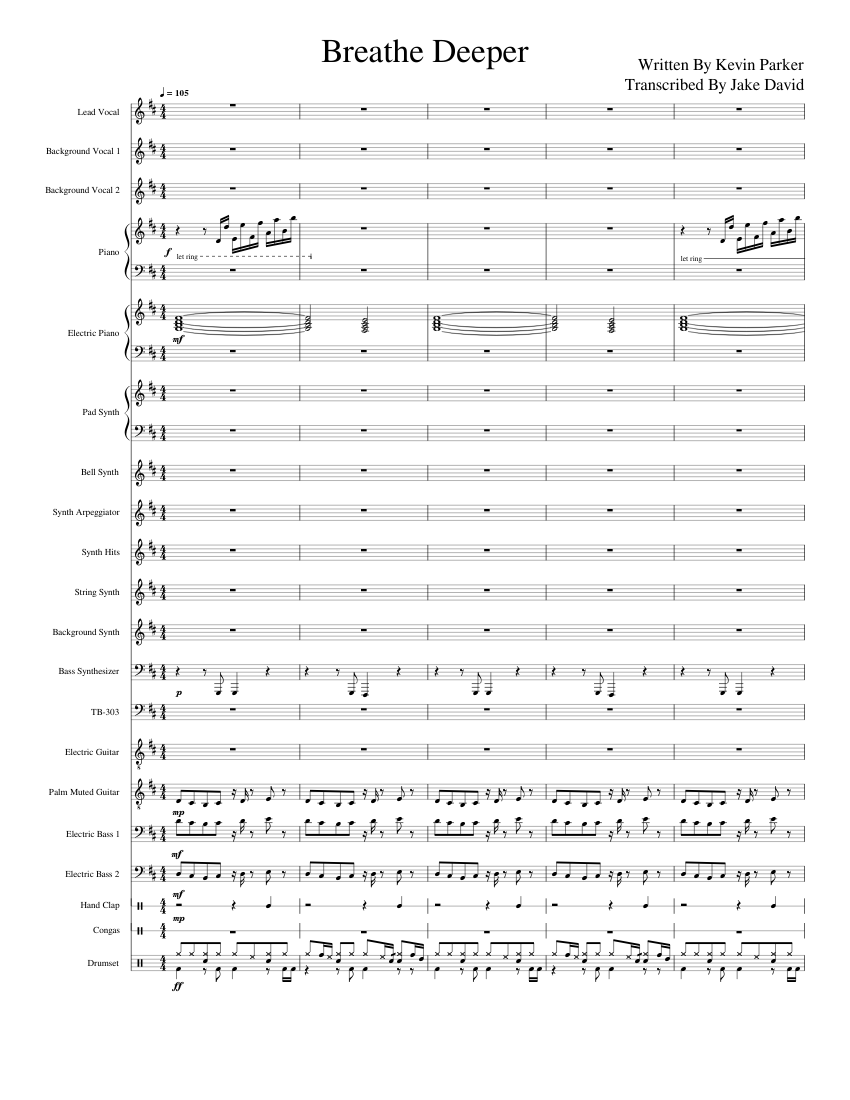 Breathe Deeper Sheet Music for Piano, Vocals, Guitar, Bass