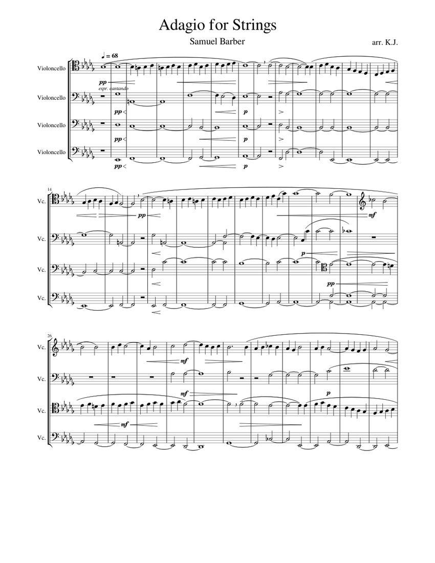 Adagio for Strings – Samuel Barber arr. by K.J. for Cello