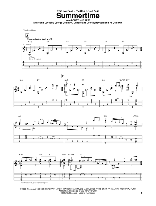 Summertime - Joe Pass, Ira Gershwin, George Gershwin (Guitar Tab)