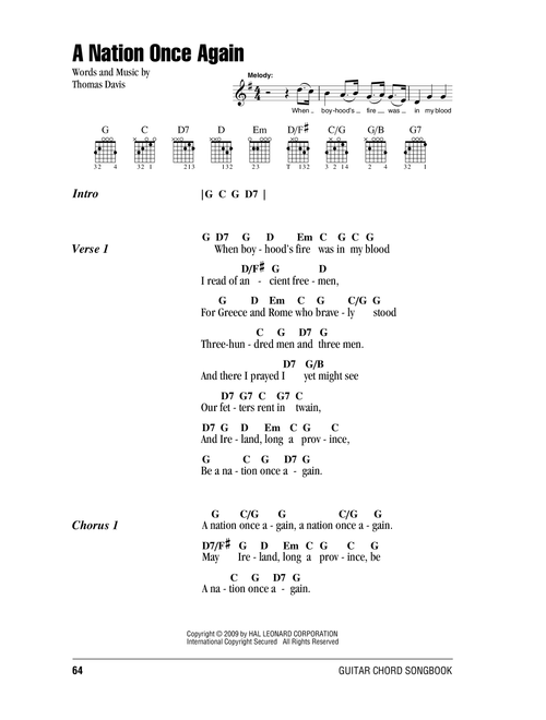 A Nation Once Again - Thomas Davis (Guitar Chords-Lyrics)