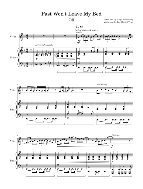 Past Won't Leave My Bed – Joji | For Violin & Piano Accompaniment