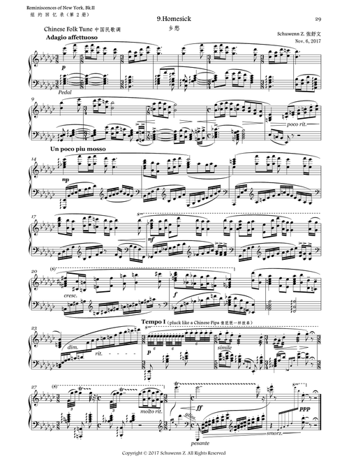 Reminiscences of New York,Bk.2,No.9:Homesick - Schuwenn Z. (Piano Solo)