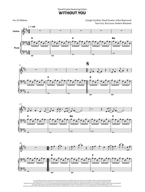 Without You (Arr. Gil Meleiro) - David Guetta Featuring Usher (Violin and Piano)