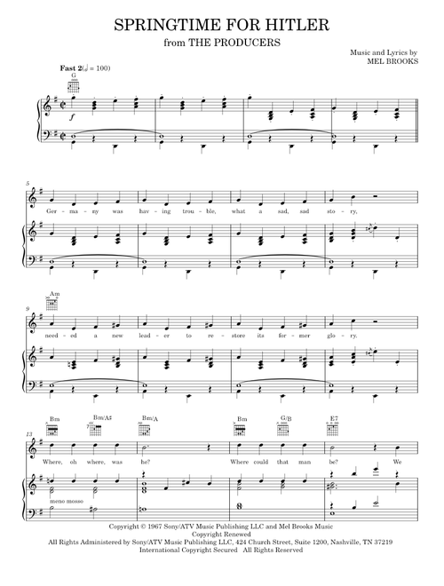 Springtime For Hitler - Mel Brooks, The Producers Musical (Piano-Vocal-Guitar)