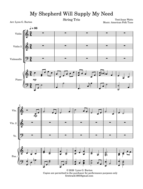 My Shepherd Will Supply My Need (Arr. Lynn G. Burton) - Isaac Watts/American folk tune (String Ensemble)