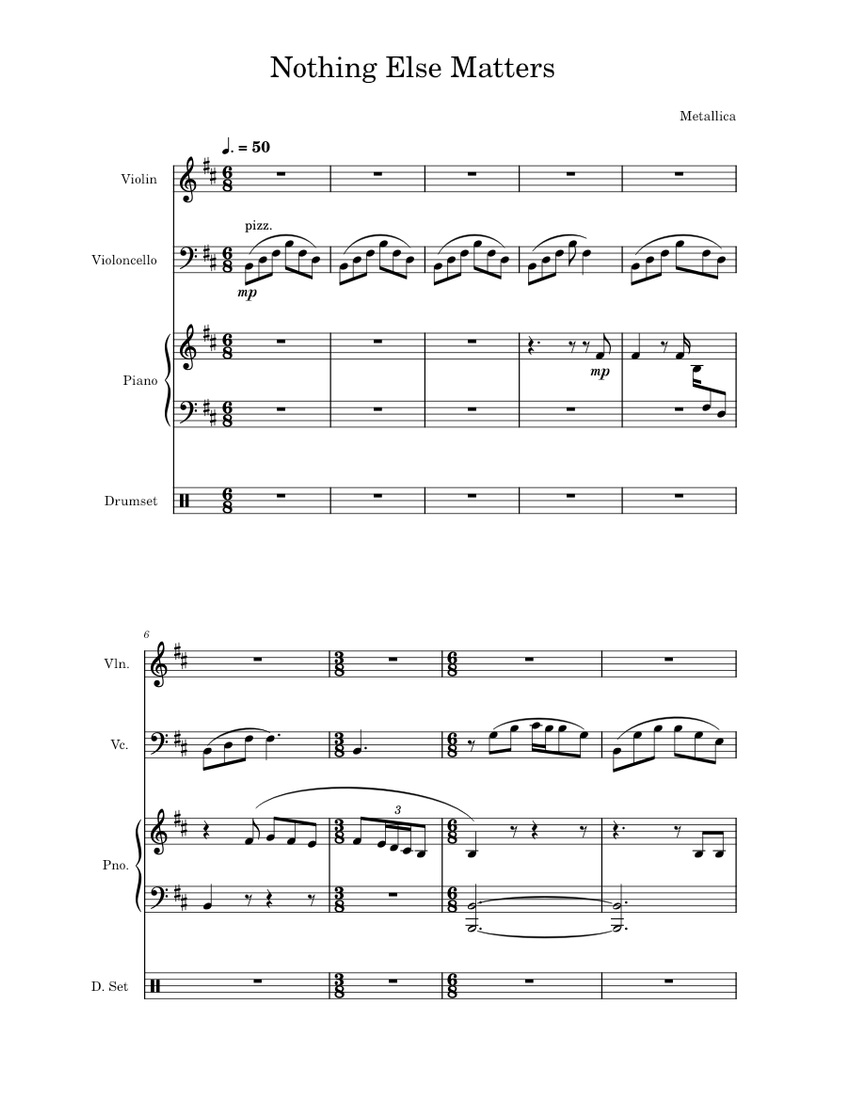Nothing Else Matters – Metallica Sheet music for Piano, Violin, Cello