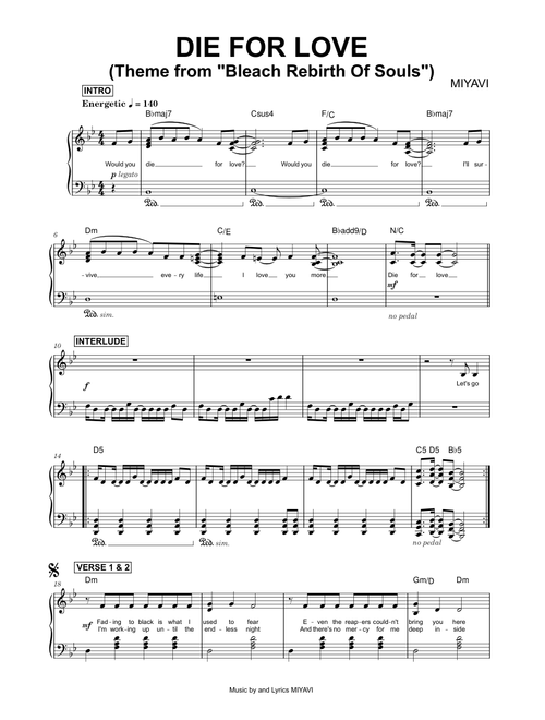 Die For Love (Theme from Bleach Rebirth of Souls) - MIYAVI (Piano)