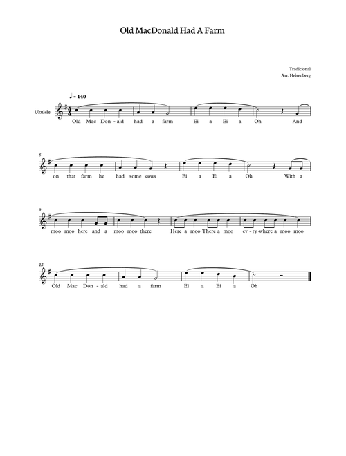 Old MacDonald had a farm for Ukelele (Arr. Heisenberg) - Tradicional (Ukulele)