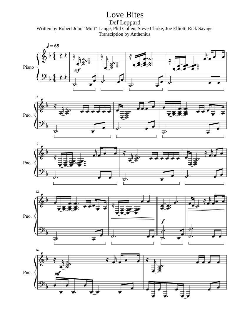 Love bites – Def Leppard Sheet Music for Piano (Solo