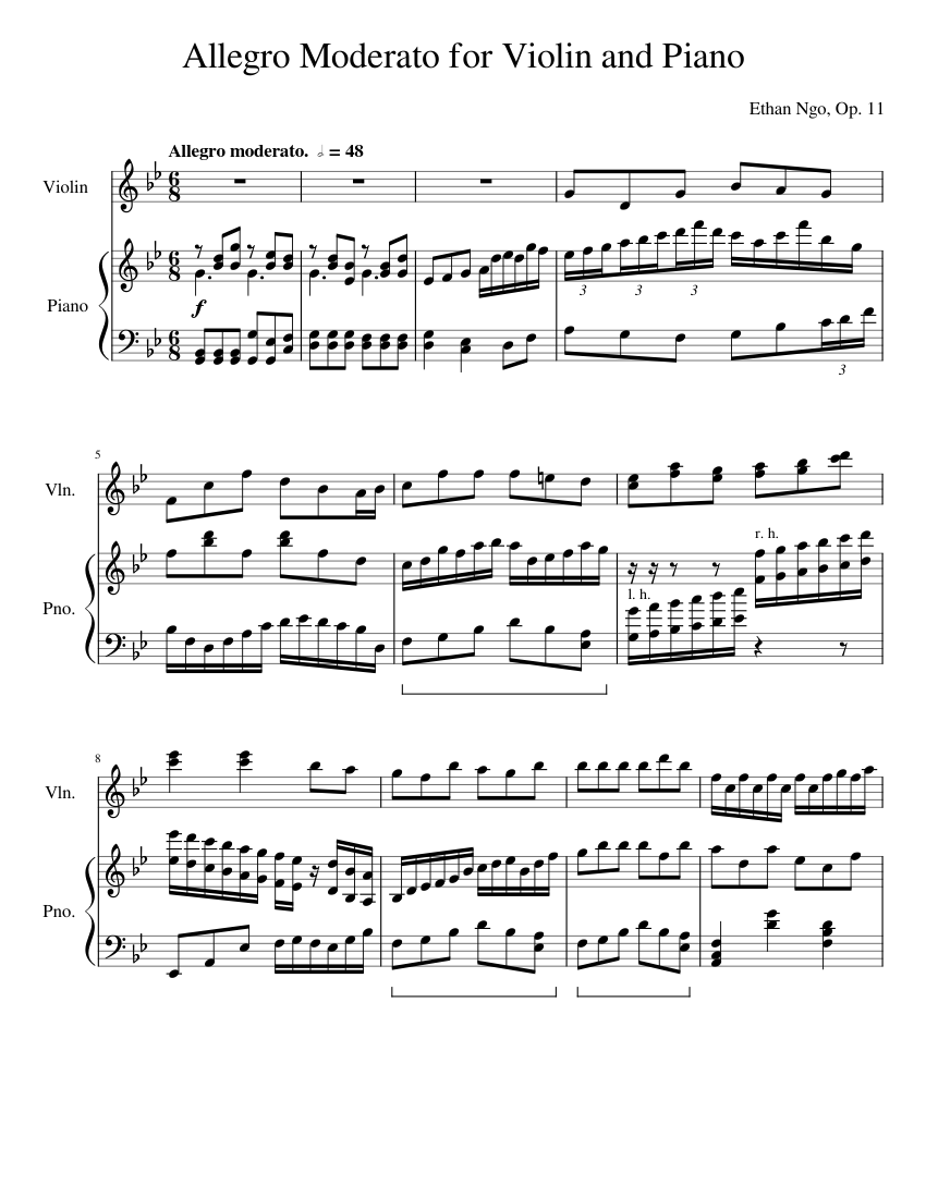 Allegro moderato for Piano and Violin in G minor, Op. 11 Sheet music ...