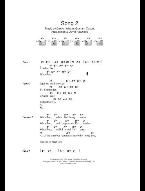 Song 2 - Blur (Guitar Chords-Lyrics)