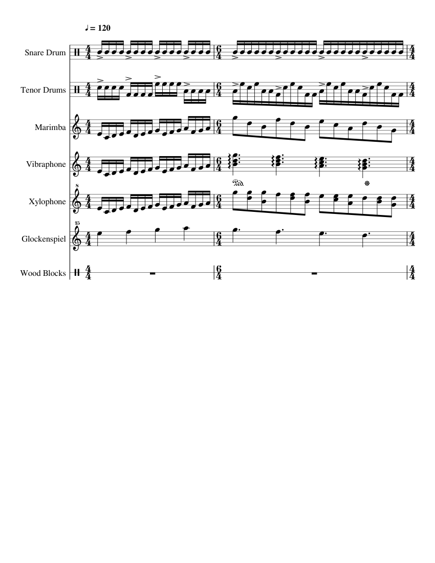 Paradiddle Pyramid Sheet Music for Vibraphone, Glockenspiel, Snare
