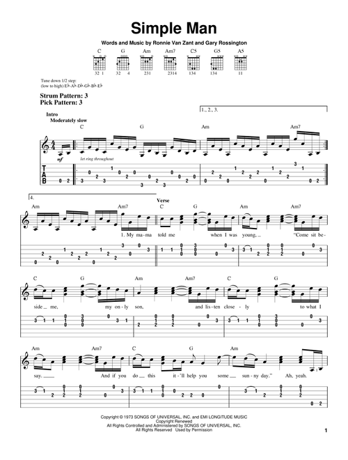 Simple Man - Lynyrd Skynyrd, Shinedown (Easy Guitar with TAB)