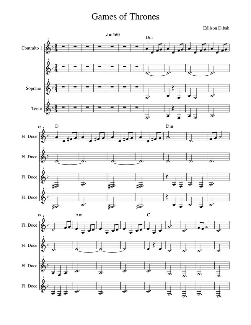 Game of Thrones Sheet music for Recorder (Mixed Quartet)
