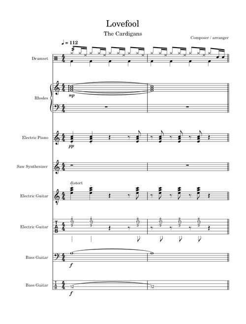 Lovefool – The Cardigans FULL TRANSCRIPTION