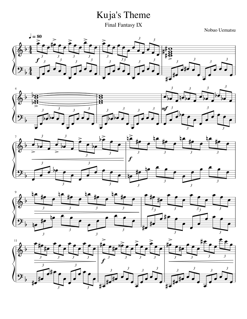 Final Fantasy IX - Kuja's Theme – Nobuo Uematsu Kuja's Theme Sheet