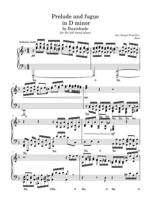 Prelude and fugue in D minor (Buxtehude) for the left hand alone