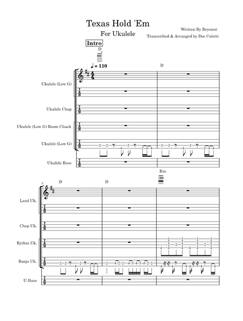 TEXAS HOLD 'EM – Beyoncé Tab For Ukulele Ensemble