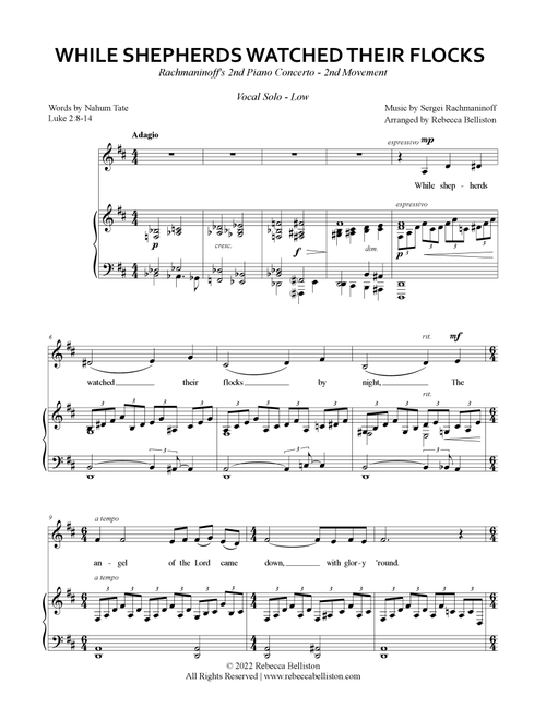 While Shepherds Watched Their Flocks / Rachmaninoff's Piano Concerto No. 2, Second Movement (VSL) (Arr. Rebecca Belliston) (Vocal Solo)
