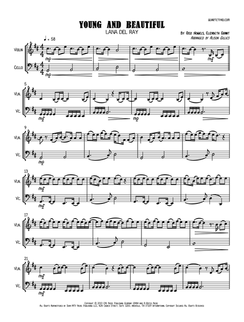 Young And Beautiful (Arr. Alison Gillies) - Lana Del Ray (Instrumental Duet)