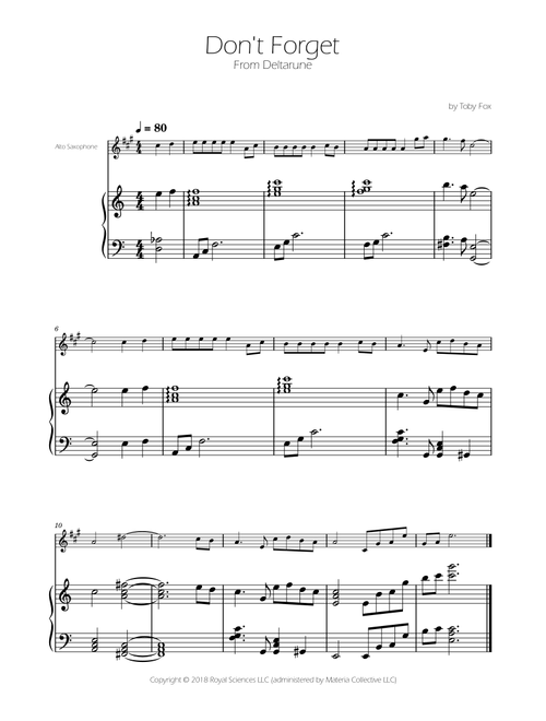 Don't Forget (Arr. Ygor Nunes Silva) - Toby Fox (Alto Sax and Piano)