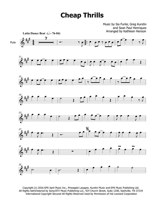 Cheap Thrills (Arr. Kathleen Henson) - Sia feat Sean Paul (Flute and Piano)