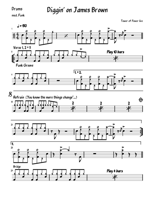 Diggin on James Brown live by Tower of Power - Drum Chart