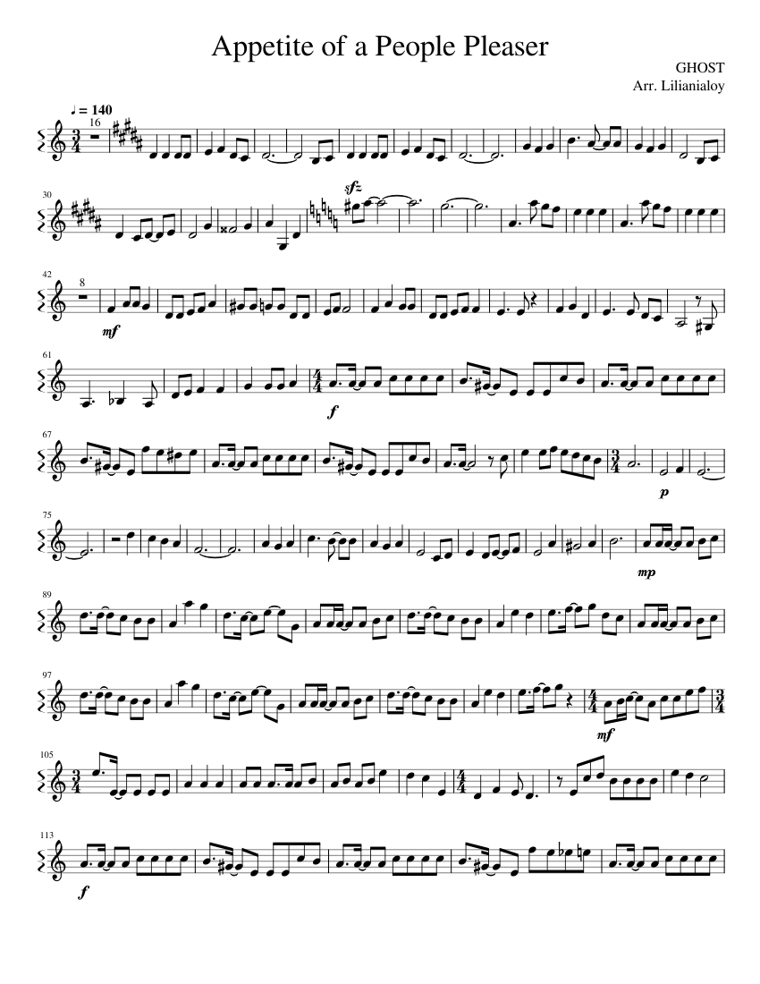 Appetite of a People Pleaser melody (vocaloid) Sheet Music for