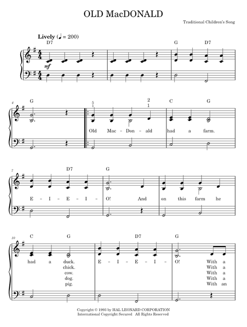 Old MacDonald - Traditional (Easy Piano)