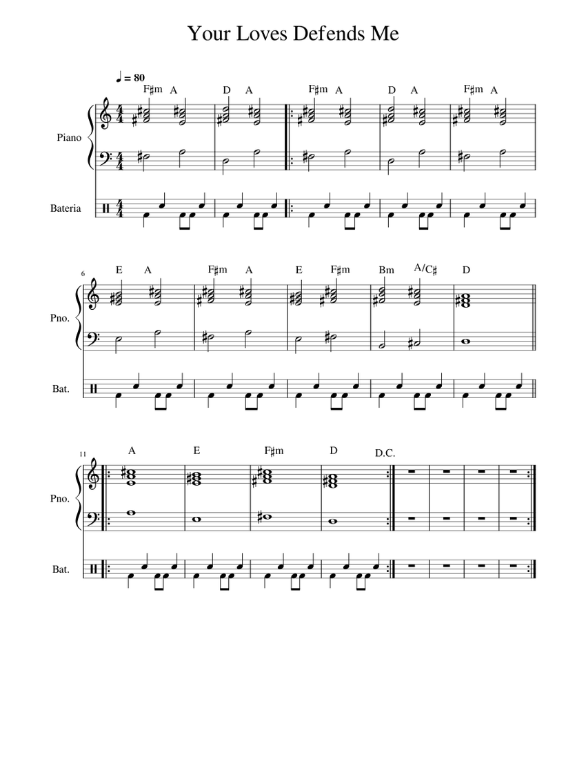 Your Loves Defends Me Sheet music for Piano, Drum group (Mixed Duet
