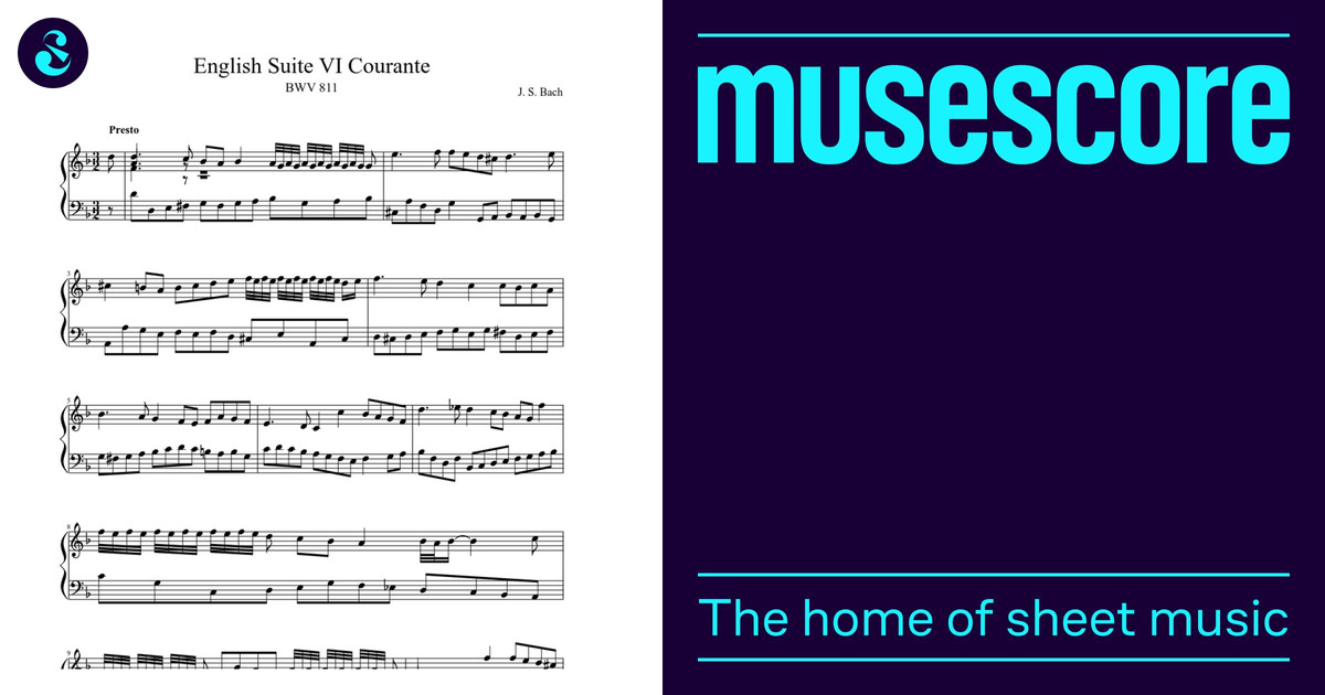 和奏ページ BWV 811 English Suite VI Courante Sheet Music for Harp (Solo