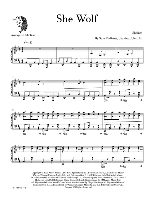 She Wolf (Arr. Digital Scores Collection) - Shakira (Piano Solo)