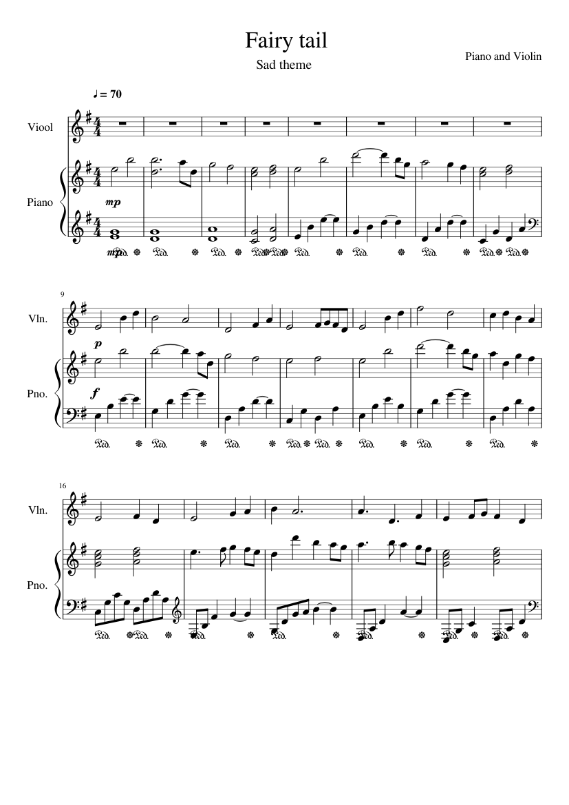 Cristo Influyente Inscribirse Fairy tail: Sad theme duet Sheet music for Piano, Violin (Solo) |  Musescore.com
