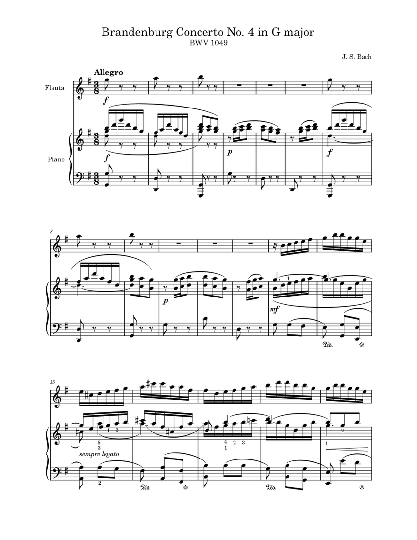 Brandenburg Concerto No. 4 - J. S. Bach (Flute) Sheet Music