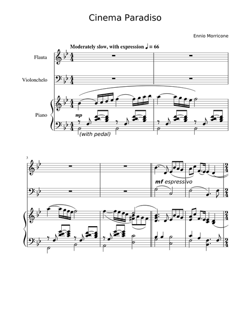 Cinema Paradiso – Ennio Morricone , for Flute, Cello and Piano