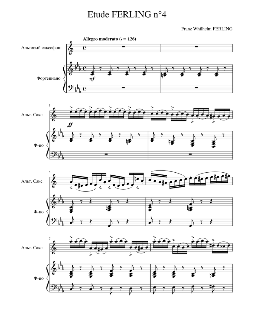 Etude FERLING No.4 Sheet Music for Piano, Saxophone alto (Solo