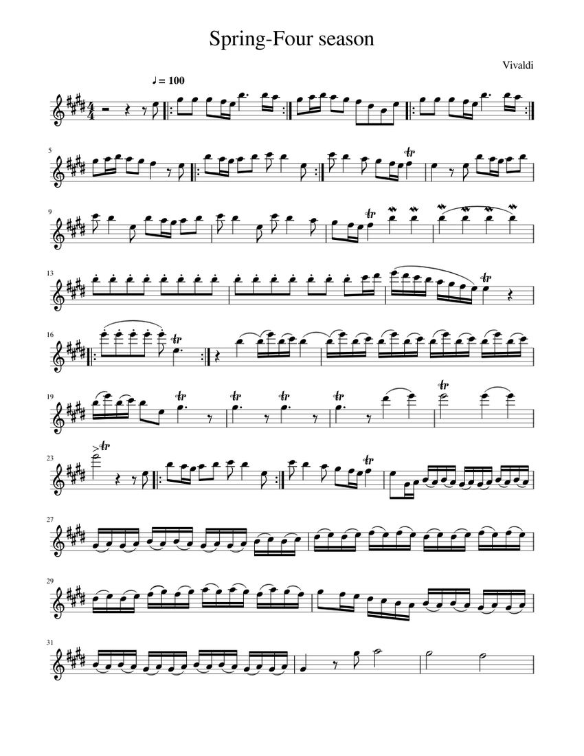 Spring Four seasons vivaldi Sheet Music for Violin (Solo) | MuseScore.com