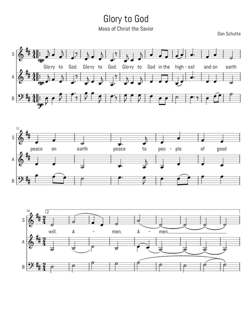 Glory to God, Mass of Christ the Savior, SAB, Dan Schutte