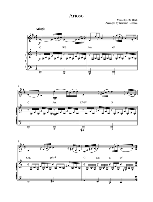 Arioso (for tenor saxophone solo and piano accompaniment) (Arr. Kaiserin Rebecca) - JS Bach (Tenor Sax and Piano)