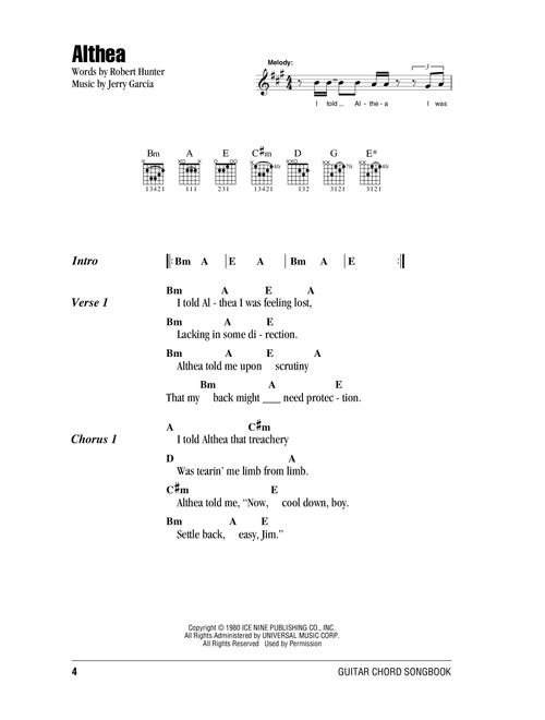 Althea - Grateful Dead (Guitar Chords-Lyrics)