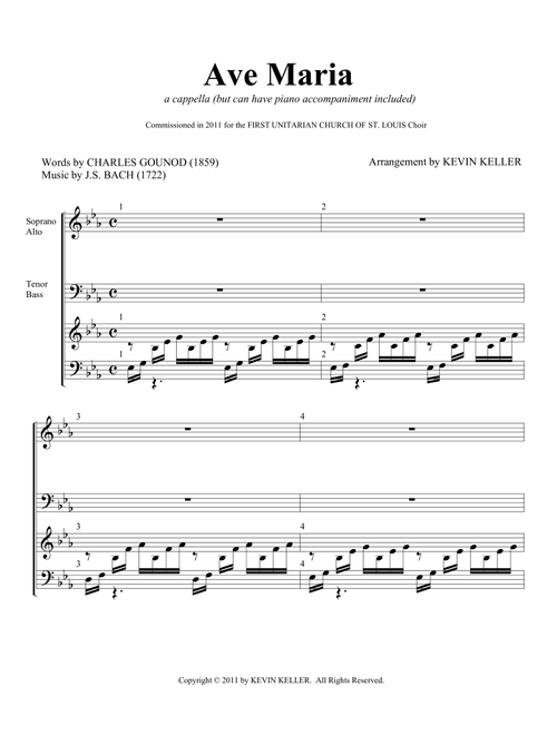 Ave Maria Bach/Gounod (Arr. Kevin Keller) - JS Bach (Music) / Charles Gounod Lyrics (Choral, SATB)