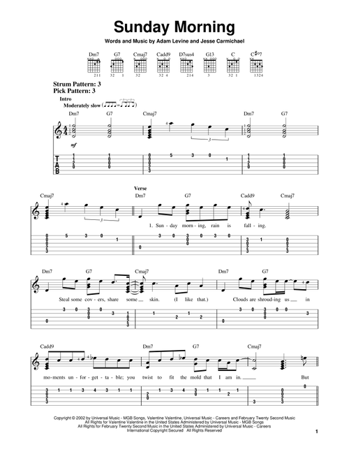 Sunday Morning - Maroon 5 (Easy Guitar with TAB)