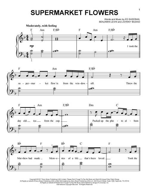 Supermarket Flowers - Ed Sheeran (Easy Piano)