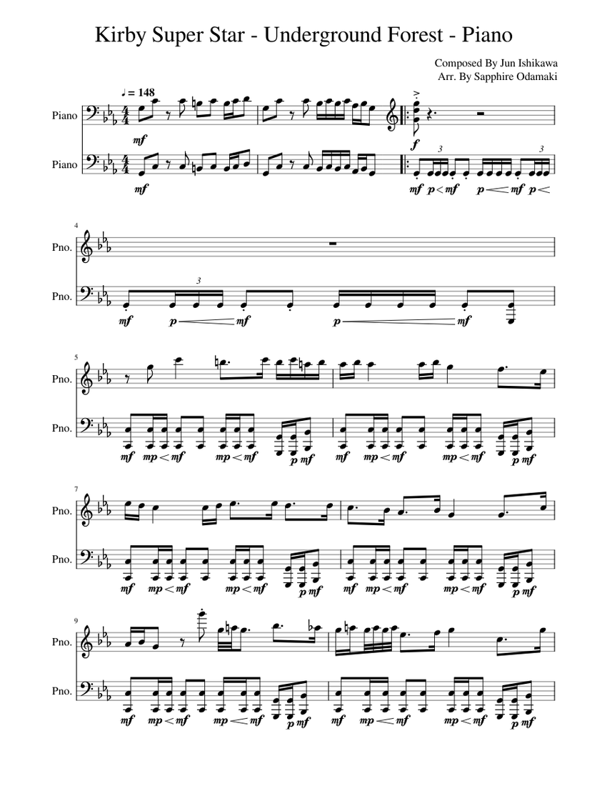 Kirby Super Star - Underground Forest - Piano Sheet Music